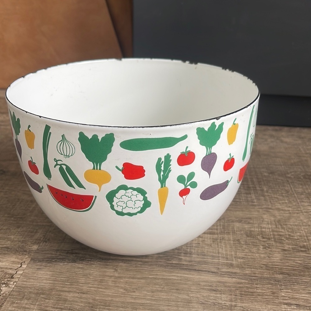 Kaj Franck Finel Arabia Enamelware Mixing Bowl, Vegetables Pattern